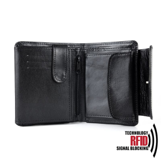 Kožená RFID peňaženka vybavená blokáciou RFID / NFC, čierna farba č.8511