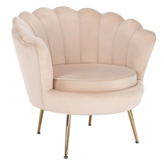 Kreslo, Art-deco, nohy gold chróm, béžová látka, NOBLIN