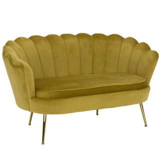 Lavica, Art-deco, nohy gold chróm, horčicová látka, NOBLIN