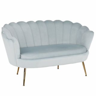 Lavica, Art-deco, nohy gold chróm, sivomodrá látka, NOBLIN