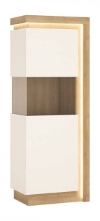 Vitrína, 60cm, dub riviera jasny, biely lesk, GRABO 1 LYOV 01 L