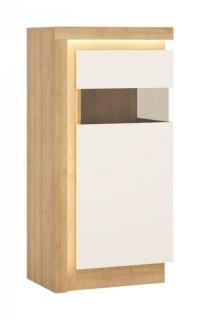 Vitrína, 60cm, dub riviera jasny, biely lesk, GRABO 1 LYOV 02 P