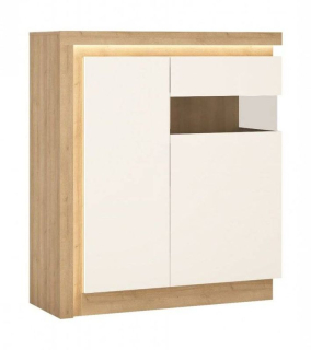 Vitrína, 107cm, dub riviera jasny, biely lesk, GRABO 1 LYOV04 P