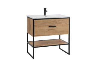 Skrinka pod umývadlo, 80cm, dub craft zlatý, čierna, BROOKLYN 821