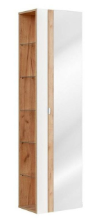 Vysoká skrinka so zrkadlom, 45cm, dub craft, biela, lesk, CAPRI WHITE 803