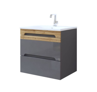 Skrinka pod umývadlo, 60cm, sivá, lesk, dub wotan, GALAXY GRAFIT 822