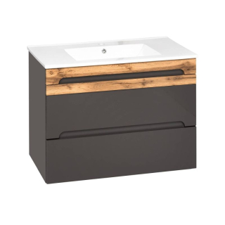 Skrinka pod umývadlo, 80cm, sivá, lesk, dub wotan, GALAXY GRAFIT 824