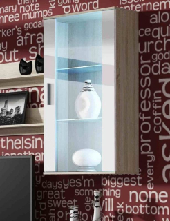 Závesná vitrína, 60cm, dub sonoma, biely lesk, SOHO S2