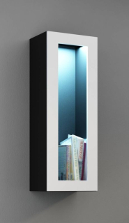 Závesná vitrína, 35cm, čierny mat, biely lesk, VIGO 90 SKLO