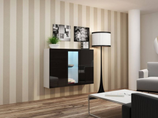 Závesná komoda, 120cm, biely mat, čierny lesk, VIGO