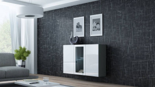 Závesná komoda, 120cm, sivý mat, biely lesk, VIGO