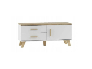 Televízny stolík, 120cm, biela brylantowa, dub sonoma, LOTTA 1D2S