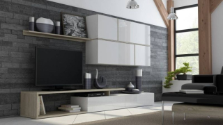 Obývacia stena, 270cm, biela, dub sonoma, GOYA