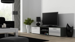 Televízny stolík, 180cm, sivý, biely, SOHO 180 S3