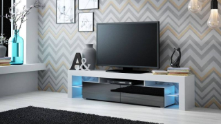 Televízny stolík, 200cm, biely, čierny, SOLO