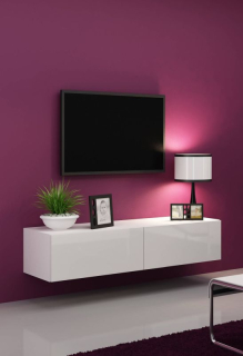 Závesný televízny stolík, 140cm, biely, VIGO 140