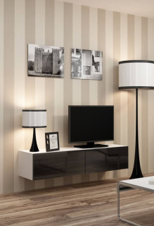 Závesný televízny stolík, 140cm, biely, čierny, VIGO 140