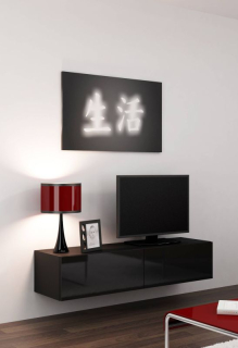 Závesný televízny stolík, 140cm, čierny, VIGO 140