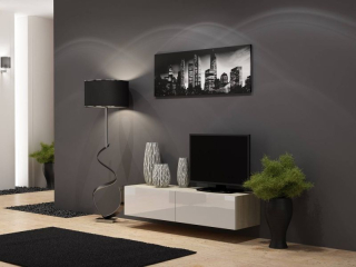 Závesný televízny stolík, 140cm, dub sonoma, biely, VIGO 140
