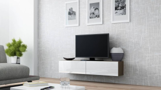 Závesný televízny stolík, 140cm, latte, biely, VIGO 140