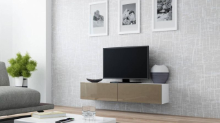 Závesný televízny stolík, 140cm, biely, latte, VIGO 140