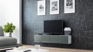 Závesný televízny stolík, 140cm, biely, sivý, VIGO 140