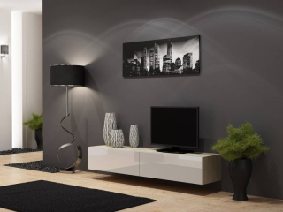 Závesný televízny stolík, 180cm, dub sonoma, biely, VIGO 180