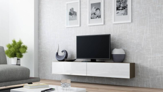 Závesný televízny stolík, 180cm, latte, biely, VIGO 180