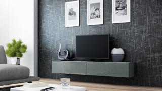 Závesný televízny stolík, 180cm, sivý, VIGO 180