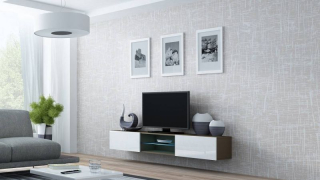 Televízny stolík, 180cm, latte, biely, VIGO GLASS 180