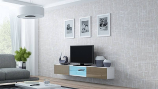 Televízny stolík, 180cm, biely, latte, VIGO GLASS 180