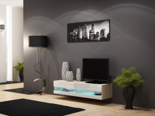 Televízny stolík, 140cm, dub sonoma, biely, VIGO NEW 140