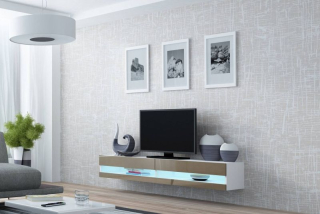 Televízny stolík, 180cm, biely, latte, VIGO NEW 180