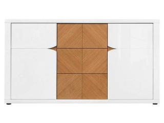 Komoda, 152cm, kombinovaná, biela, dub, BRW ROVIKA KOM2D3S