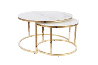 Set konferenčných stolíkov, 80x80cm, zlatý, efekt bieleho mramoru, Signal, MUSE