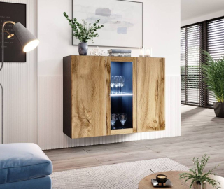 Závesná komoda, 120cm, čierna, dub wotan, VIGO