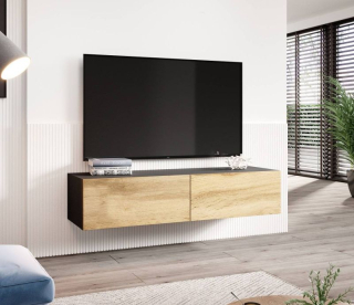 Závesný televízny stolík, 140cm, čierny, dub wotan, VIGO 140