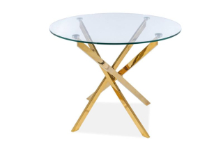 Jedálenský stôl, okrúhly 90cm, sklo, zlatý, Signal, AGIS GOLD