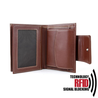 Kožená RFID peňaženka vybavená blokáciou RFID / NFC, hnedá farba č.8211