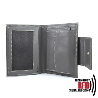 Kožená RFID peňaženka vybavená blokáciou RFID / NFC, šedá farba č.8211