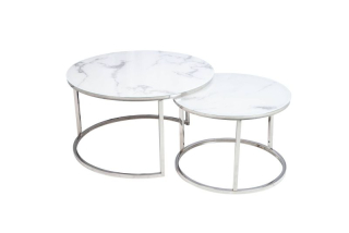 Set konferenčných stolíkov, 80x80cm, chróm, biely efekt mramoru, ATLANTA B