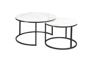 Set konferenčných stolíkov, 80x80cm, čierny mat, biely efekt mramoru, ATLANTA C