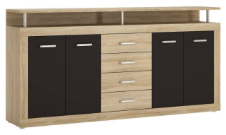 Komoda, 195cm, kombinovaná, dub sonoma, čierna, HYCOON