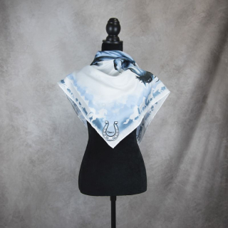 Hodvábna šatka Kôň - modrý, Ručná výroba na Slovensku, 90 x 90cm