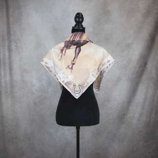 Hodvábna šatka Kôň - sépia, Ručná výroba na Slovensku, 90 x 90cm