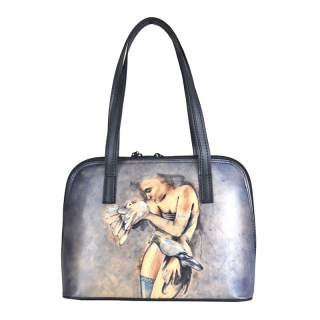 Ručne maľovaná kabelka č.8574 s motívom Dievča s holubmi