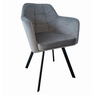 Kreslo, látka zamat sivá, nohy kov čierny, ZERON NEW