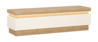 Televízny stolík, 146cm, dub riviera, biely lesk, EXT GRABO 1 LYOF 01