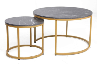 Set konferenčných stolíkov, 80x80cm, zlatý, čierny efekt mramoru, Signal, DION GOLD
