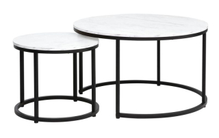 Set konferenčných stolíkov, 80x80cm, čierny, biely efekt mramoru, Signal, DION BLACK